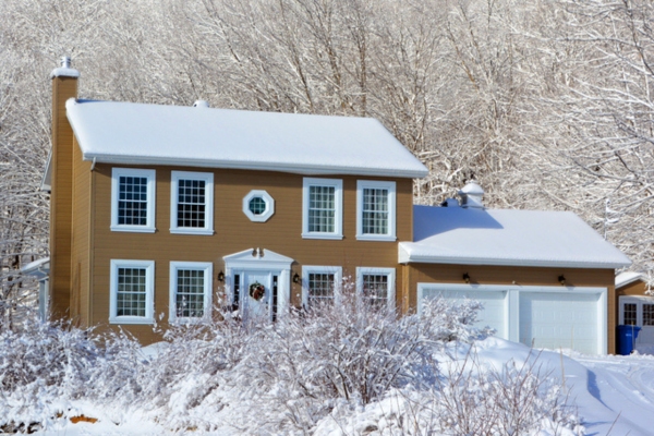 multi-level house after a snowfall